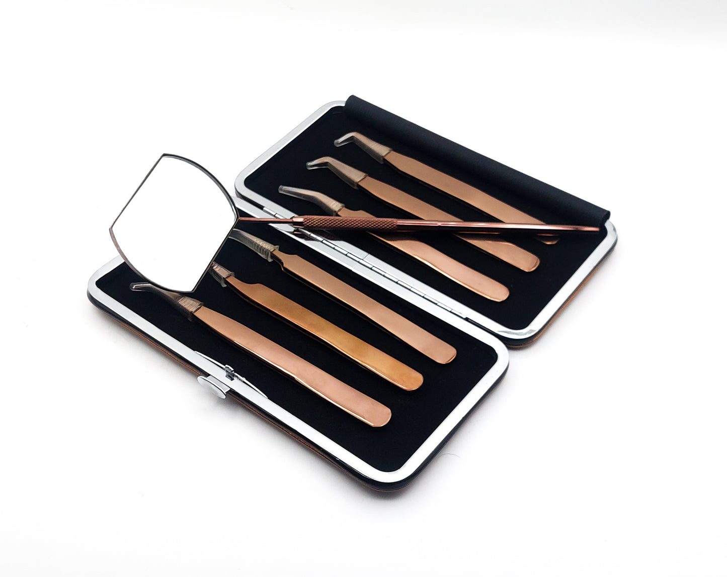 Rose Gold Titanium Plasma Coated Eyelash Tweezers Set