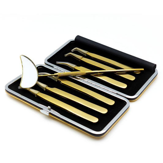 Gold Titanium Plasma Coated Eyelash Tweezers Set