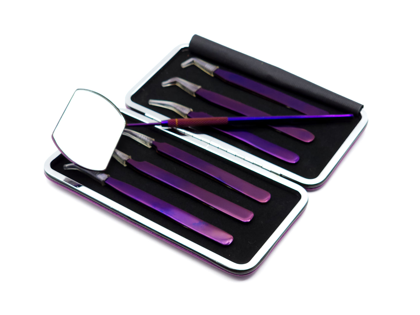 Purple Titanium Plasma Coated Eyelash Tweezers Set