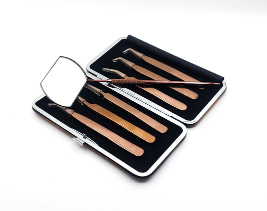 Rose Gold Titanium Plasma Coated Eyelash Tweezers Set