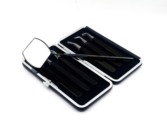 Black Titanium Plasma Coated Eyelash Tweezers Set