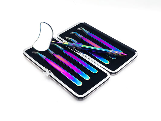 Multi/Rainbow Titanium Plasma Coated Eyelash Tweezers Set