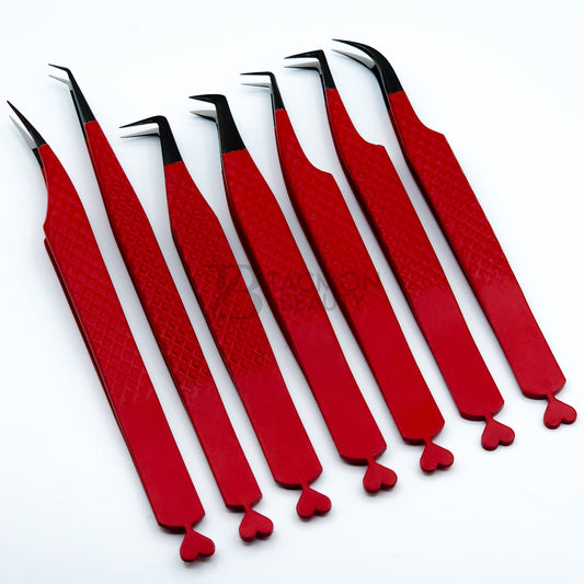 Bloody Red Heart Fiber Tip Collection One - 7 Tweezers Set