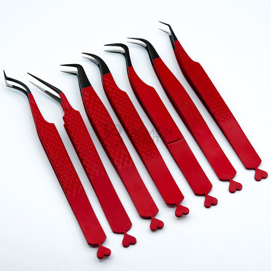 Bloody Red Heart Fiber Tip Collection Two - 7 Tweezers Set