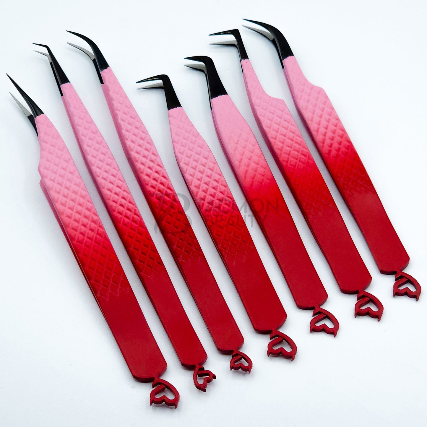 Devil Heart Red & Pink Fiber Tip Collection One - 7 Tweezers Set