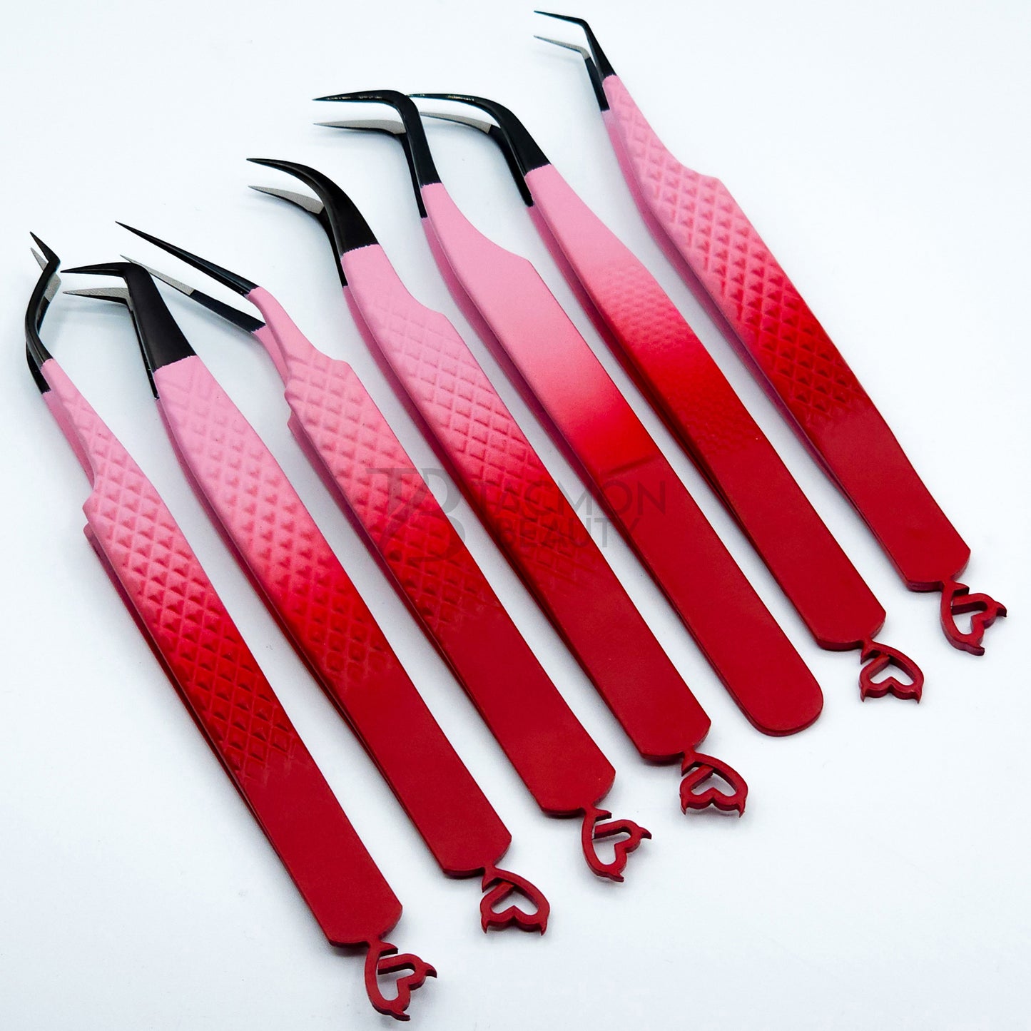 Devil Heart Red & Pink Fiber Tip Collection Two - 7 Tweezers Set