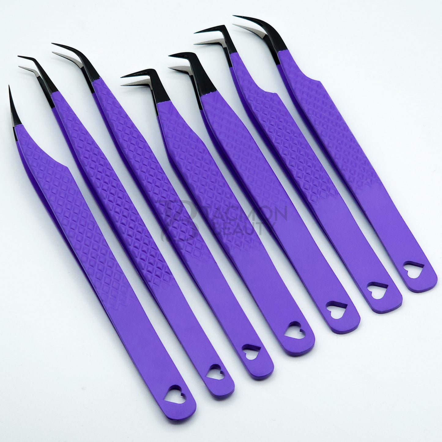 Dark Purple Heart Fiber Tip Collection One - 7 Tweezers Set