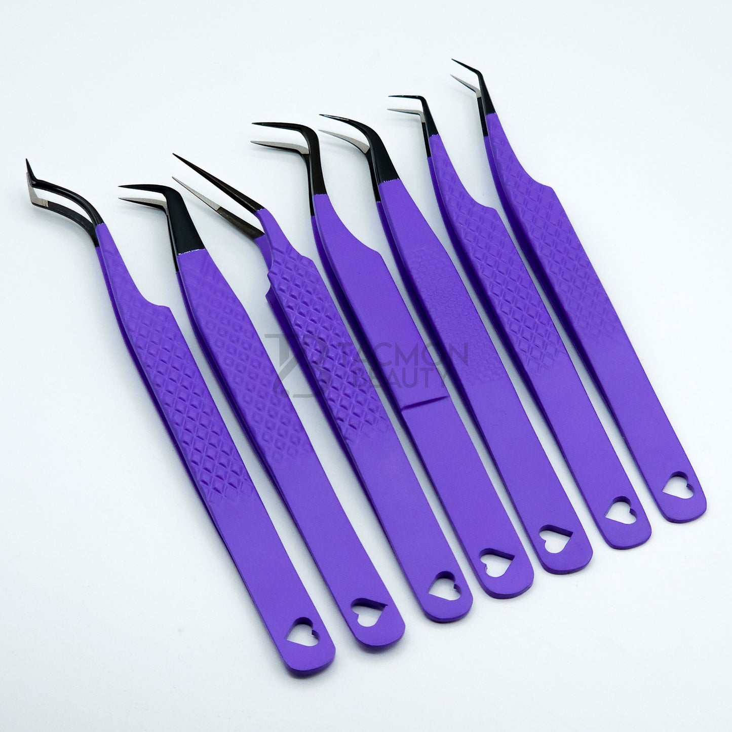 Dark Purple Heart Fiber Tip Collection Two - 7 Tweezers Set