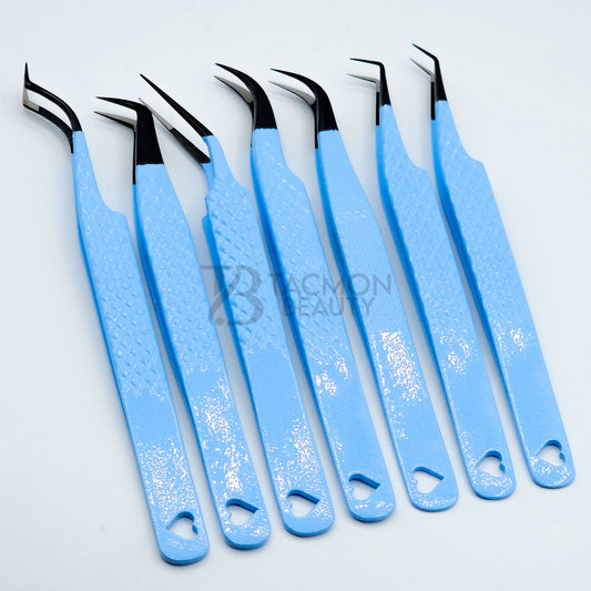 Heart Light Blue Fiber Tip Collection Two - 7 Tweezers Set