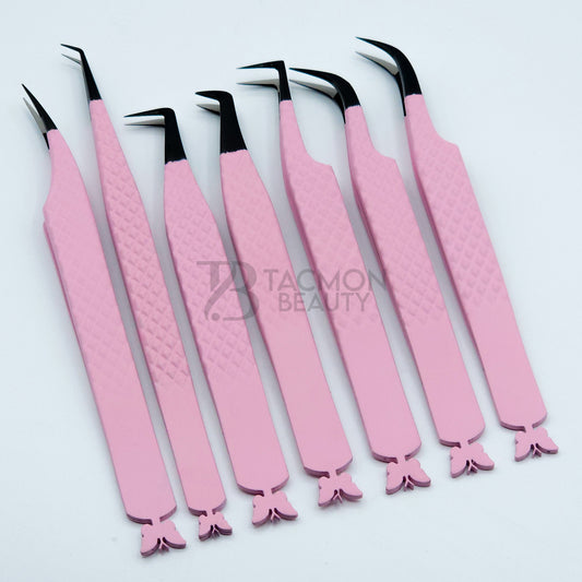 Butterfly Light Pink Fiber Tip Collection One - 7 Tweezers Set