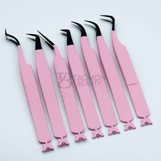 Butterfly Light Pink Fiber Tip Collection Two - 7 Tweezers Set