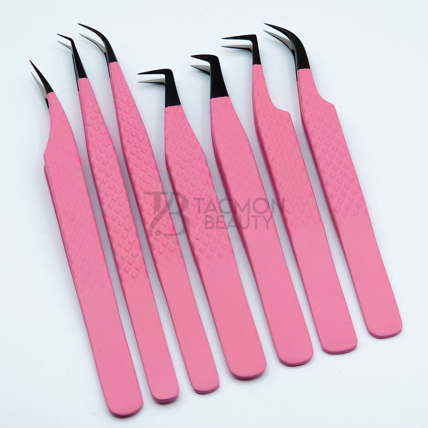 Dark Pink Fiber Tip Collection One - 7 Tweezers Set