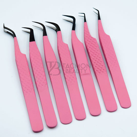 Dark Pink Fiber Tip Collection Two - 7 Tweezers Set