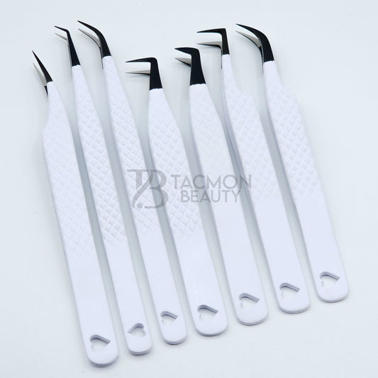 Heart White Fiber Tip Collection One - 7 Tweezers Set