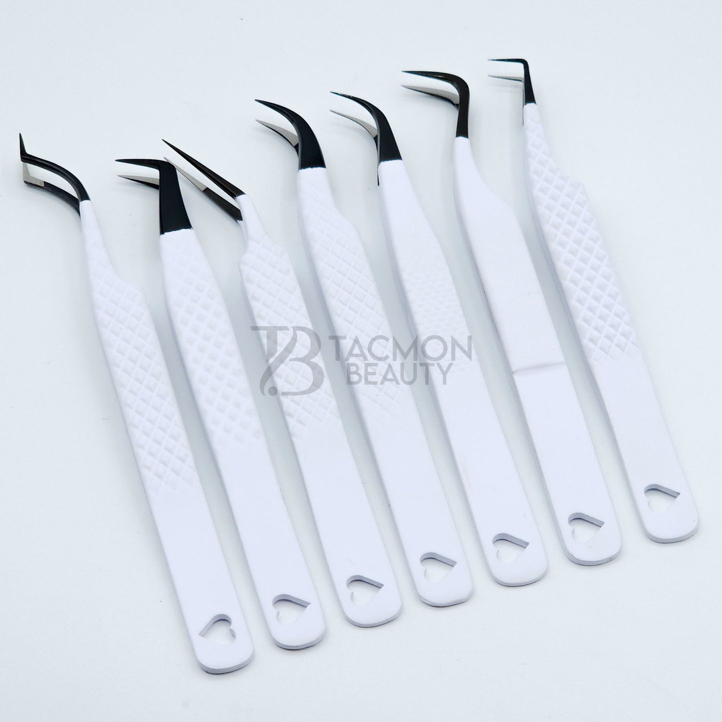 Heart White Fiber Tip Collection Two - 7 Tweezers Set