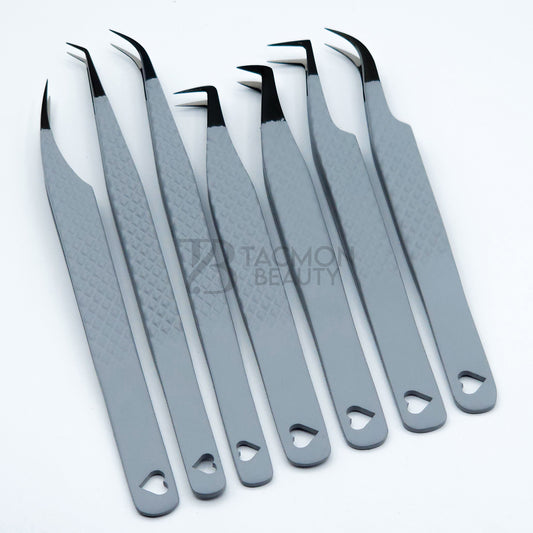 Silver Matte Fiber Tip Collection One - 7 Tweezers Set