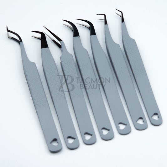 Silver Matte Fiber Tip Collection Two - 7 Tweezers Set