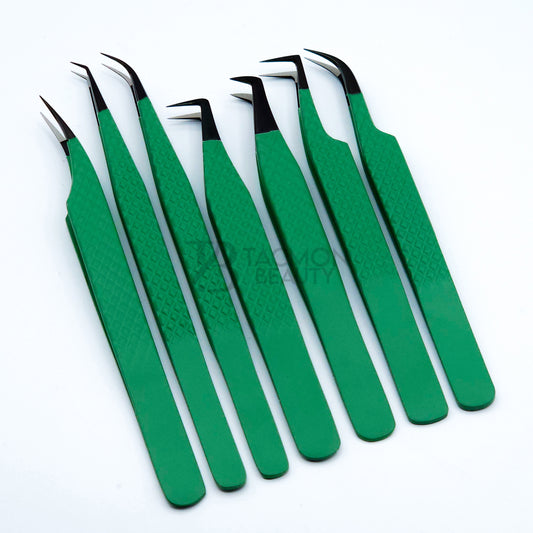 Matte Green Fiber Tip Collection One - 7 Tweezers Set