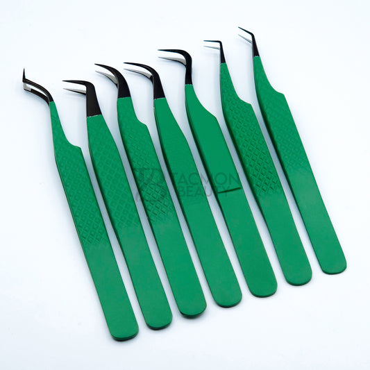 Matte Green Fiber Tip Collection Two - 7 Tweezers Set