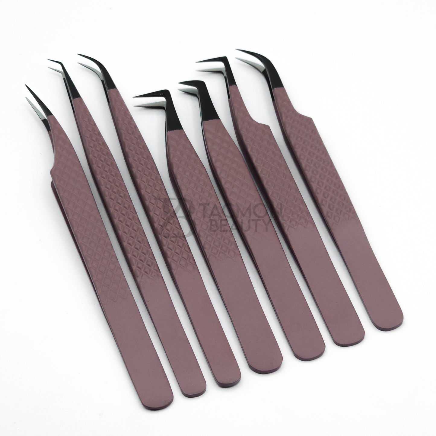 Matte Brown Fiber Tip Collection One - 7 Tweezers Set