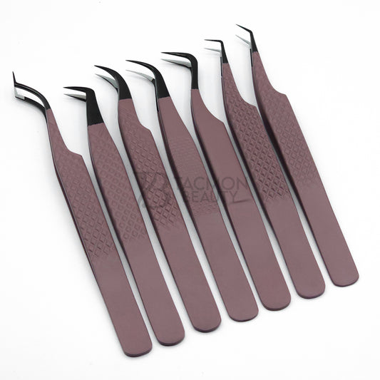 Matte Brown Fiber Tip Collection Two - 7 Tweezers Set