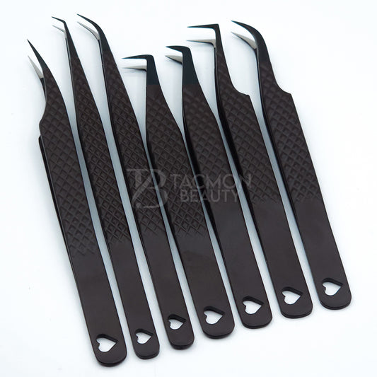 Chocolate Brown Fiber Tip Collection One - 7 Tweezers Set