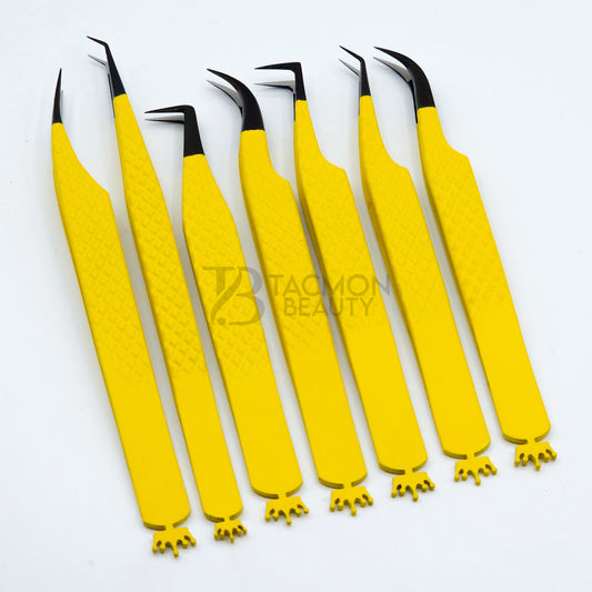 Crown Yellow Fiber Tip Collection One - 7 Tweezers Set