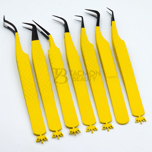 Crown Yellow Fiber Tip Collection Two - 7 Tweezers Set