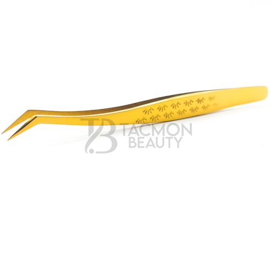 Gold Titanium Plasma Coated Eyelash Tweezer TBG-33