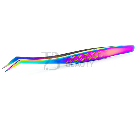 Multi/Rainbow Titanium Plasma Coated Eyelash Tweezer TB-MR-35