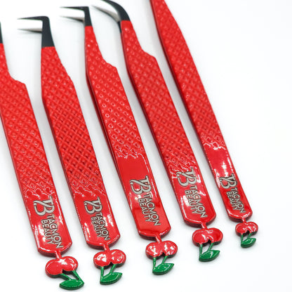 Fiber Tip Eyelash Tweezers Red Cherry set of 5