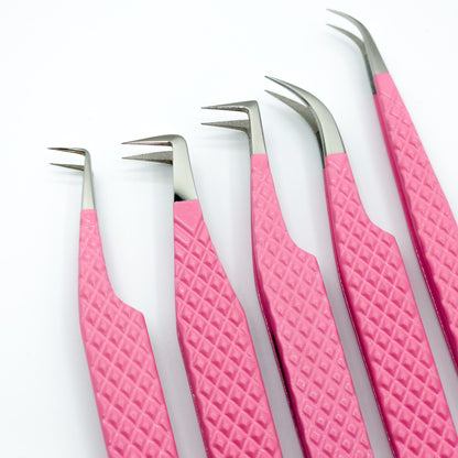 Fiber Tip Eyelash Tweezers Light Pink set of 5