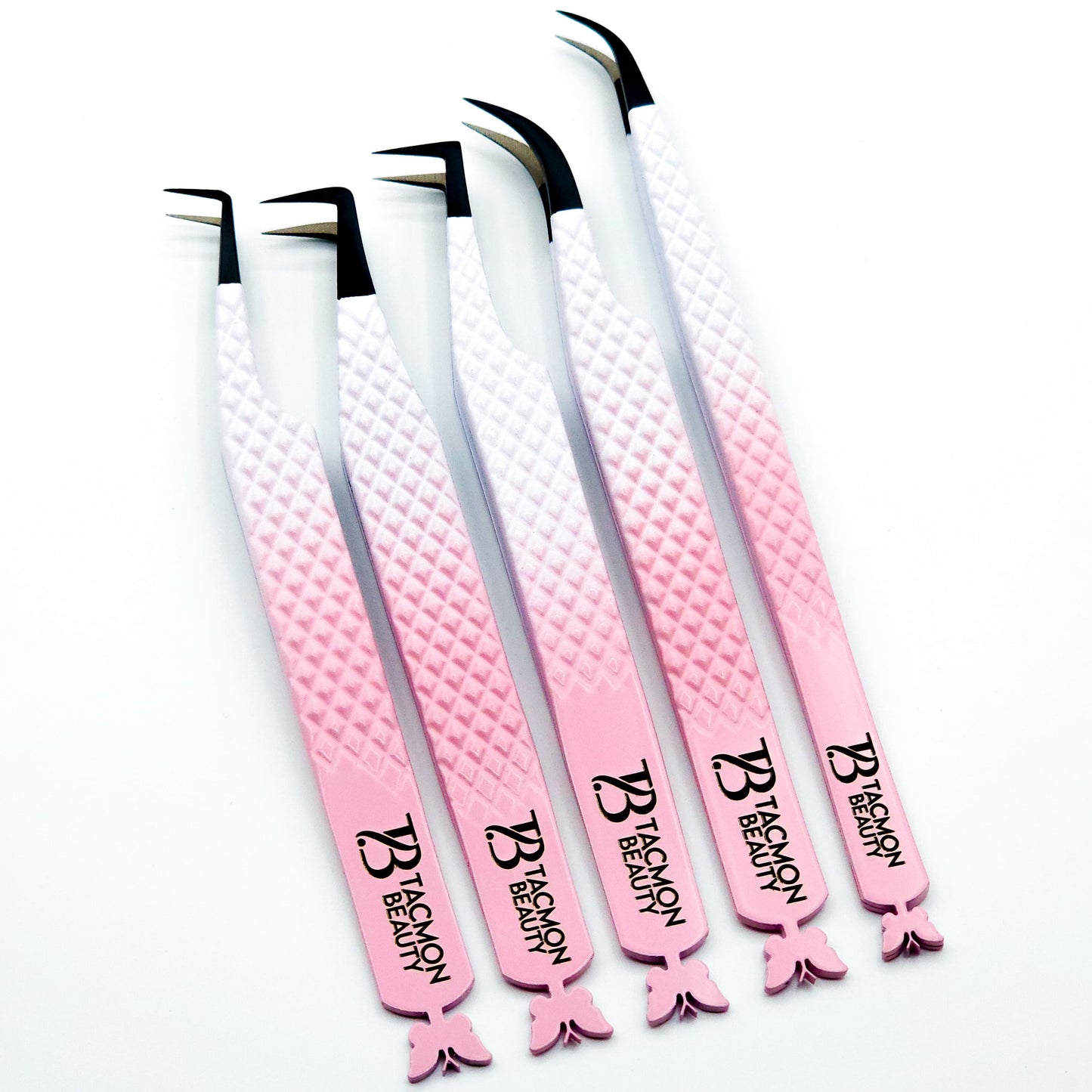 Fiber Tip Eyelash Tweezers Butterfly White to Pink Ombré set of 5