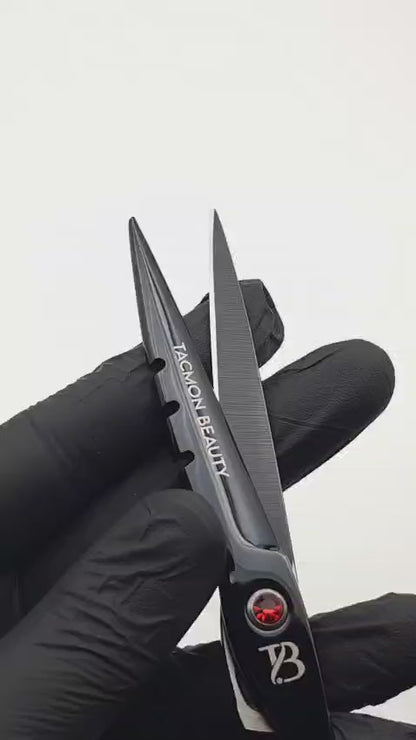 Professional Hair Cutting Scissors Set of 2, Black Stainless Steel Razor and Thinning Scissor